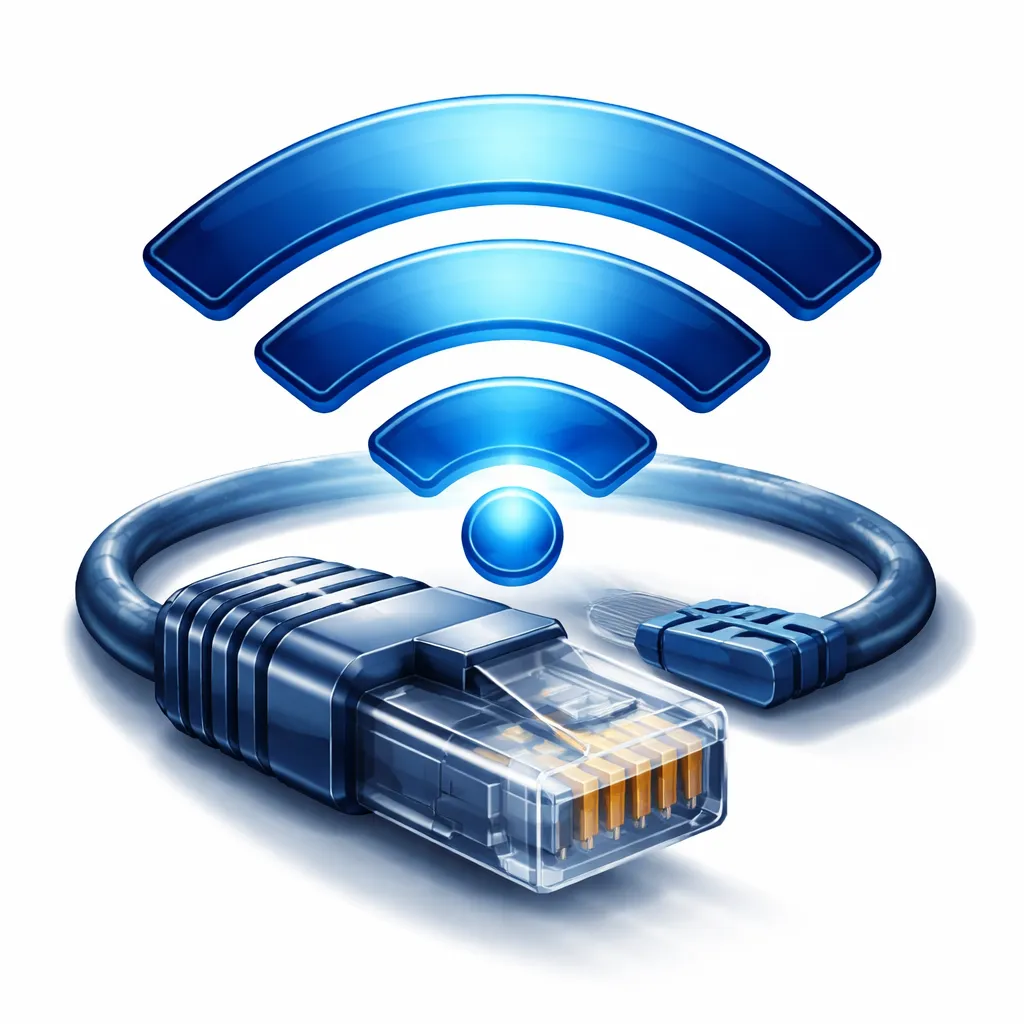 Câble RJ45 et signal WiFi symbolisant l'installation de réseaux professionnels