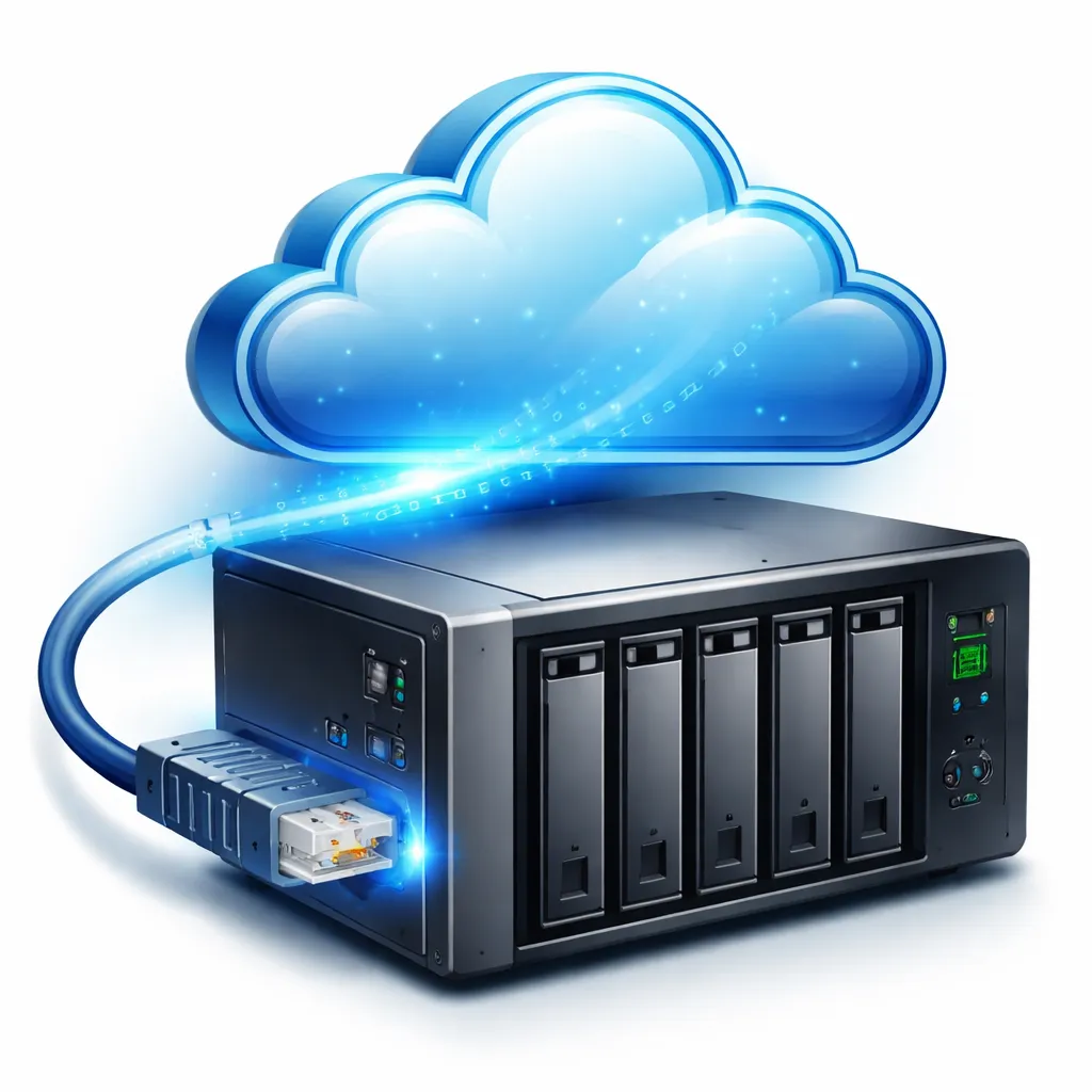 Serveur NAS connecté au Cloud, symbolisant le stockage local et la sauvegarde externalisée